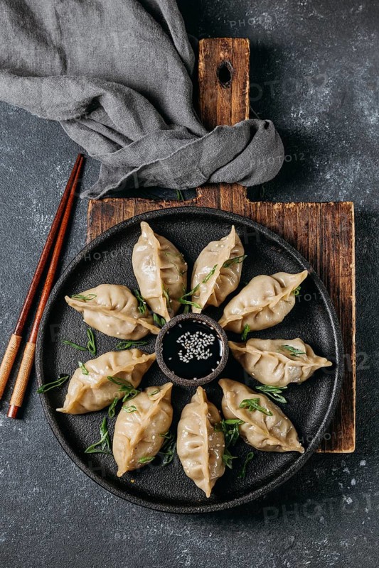 Top view japanese dumplings assortment