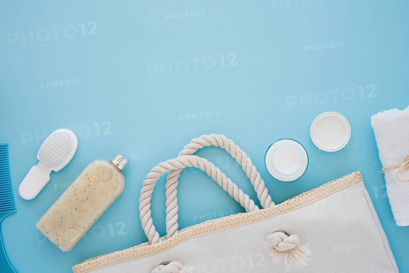 Skin care tools blue background