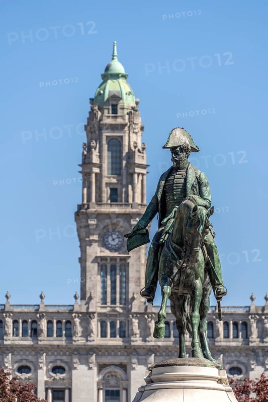 Equestrian Monument to Dom Pedro IV and Pacos de Concelho City Hall in Porto