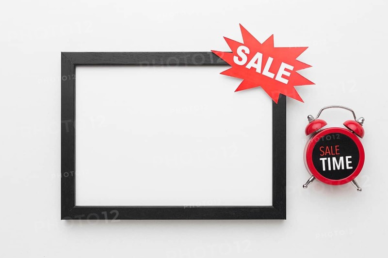 Copy space frame with sale label clock