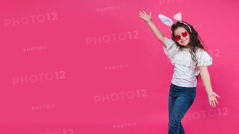 Happy girl bunny ears smiling
