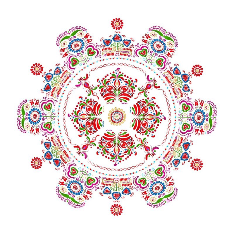 Watercolor Hungarian embroidery symbol over white background
