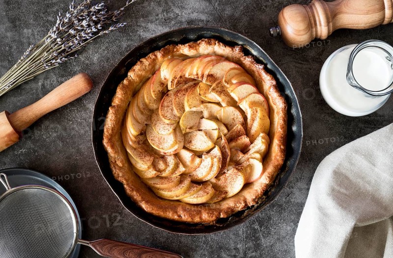 Top view apple pie tray