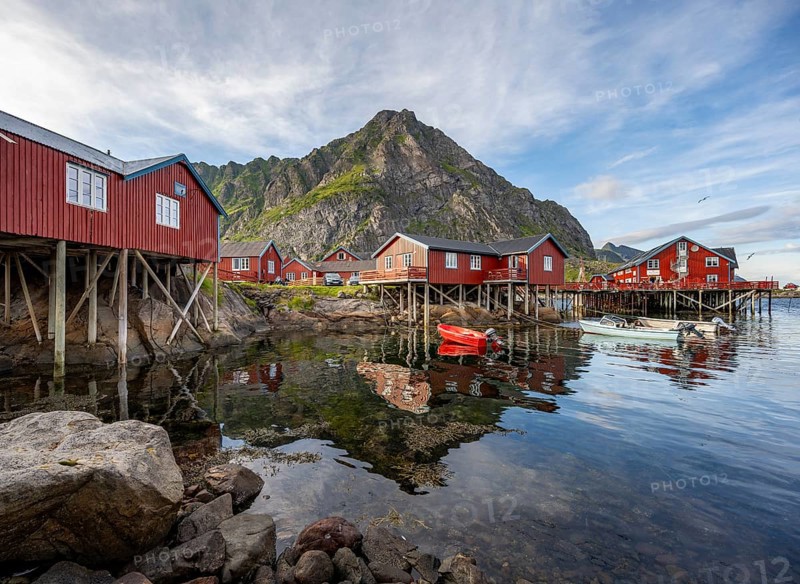 Traditional red rorbuer wooden huts