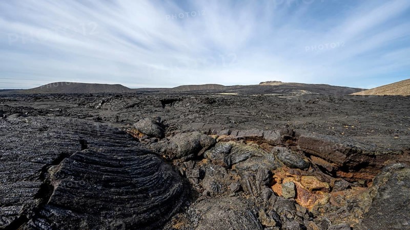 Fagradalsfjall volcano and cooled lava