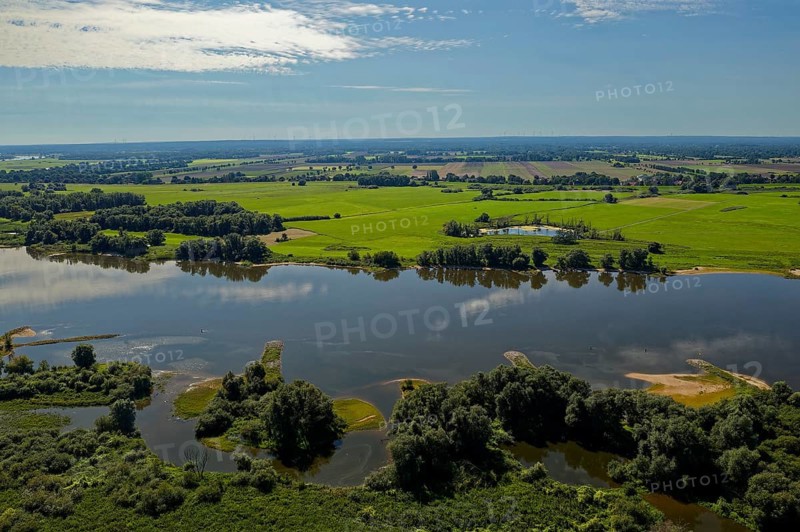 Aerial view of the Elbe floodplain near Boizenburg in the Elbe River Landscape UNESCO Biosphere Reserve. Boizenburg