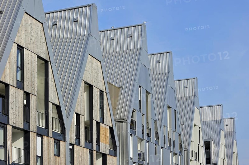 Modern flats along the harbour quay at Dunkirk