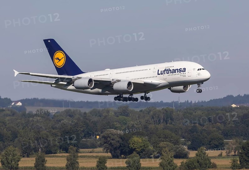 Lufthansa Airbus A380-800 from Boston approaching Munich Airport