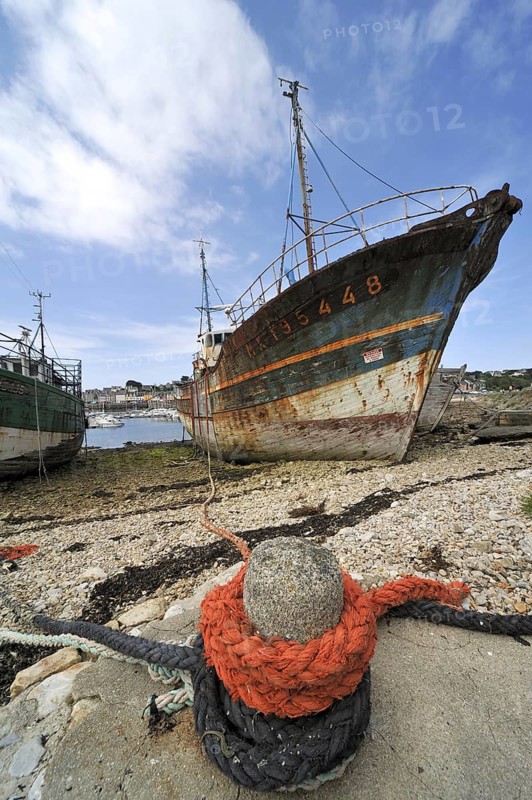 Wrecks of small trawler fishing boats in the harbour of Camaret-sur-Mer