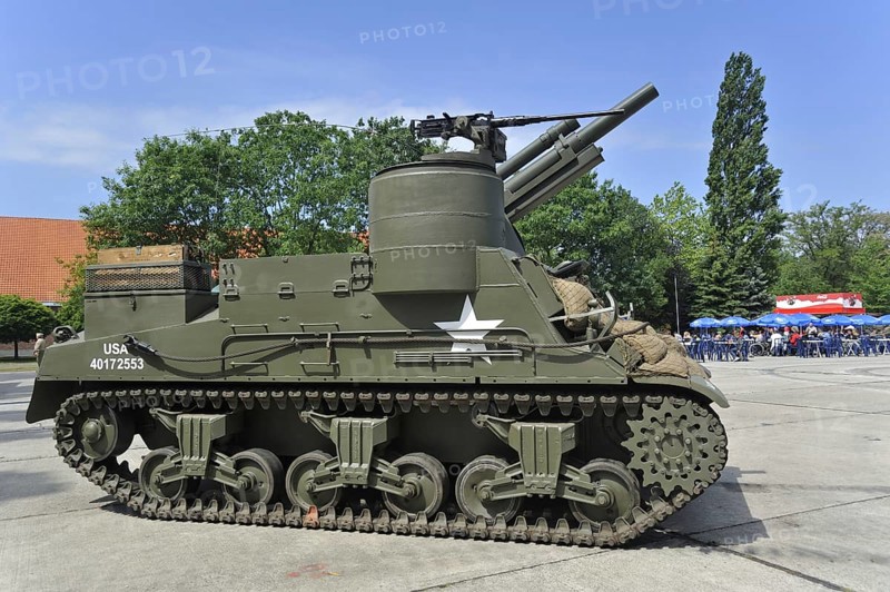 105mm Howitzer Motor Carriage M7 battle tank during open day of the Belgian army at Leopoldsburg