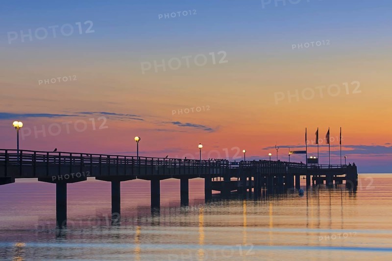 Illuminated wooden pier