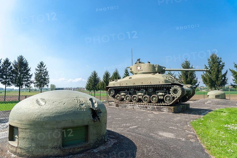 Casemate Esch as part of the former Maginot Line. Here M4 Sherman tank between two MG turrets