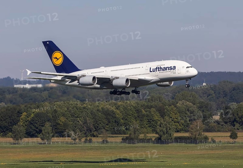 Lufthansa Airbus A380-800 from Boston approaching Munich Airport