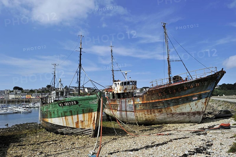 Wrecks of small trawler fishing boats in the harbour of Camaret-sur-Mer