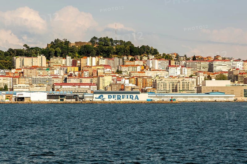 View of city and port from the sea Ria de Vigo estuary