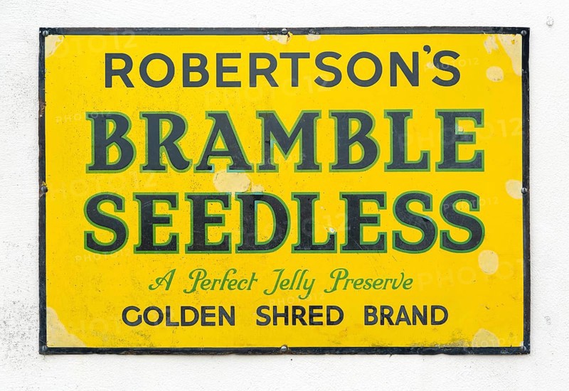 Vintage advertising sign for Robertson's Bramble Seedless jelly preserve jam