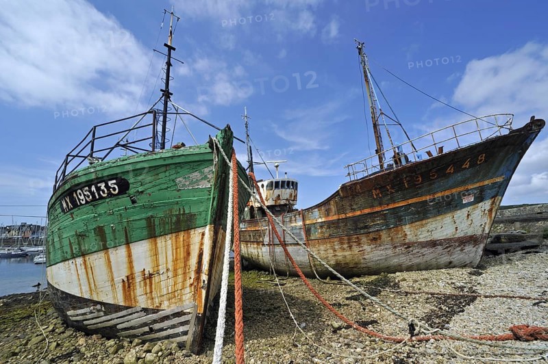 Wrecks of trawler fishing boats in the harbour of Camaret-sur-Mer