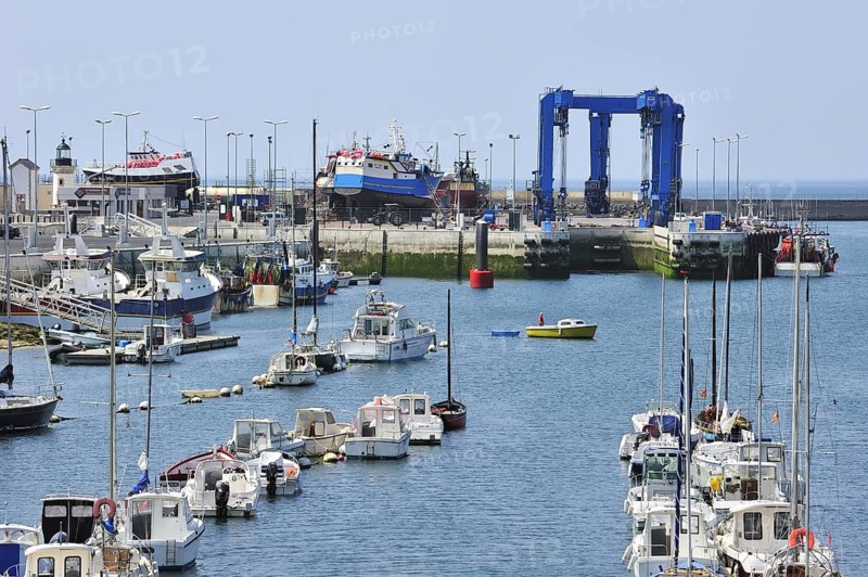 Trawler fishing boats on shipbuilding yard for maintenance works in the Guilvinec port