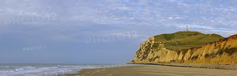 Cap Blanc Nez at sunset with obelisk of the Dover Patrol Memorial