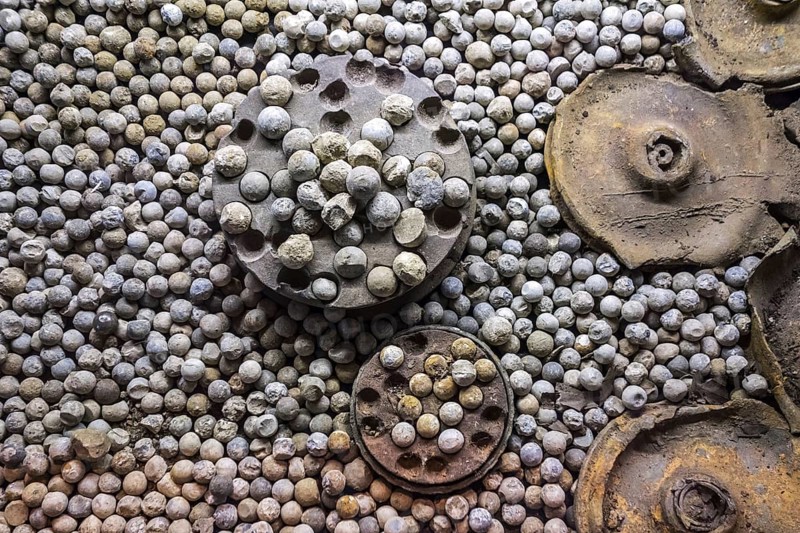 Bullets of exploded shrapnel shells from the First World War One at Ypres