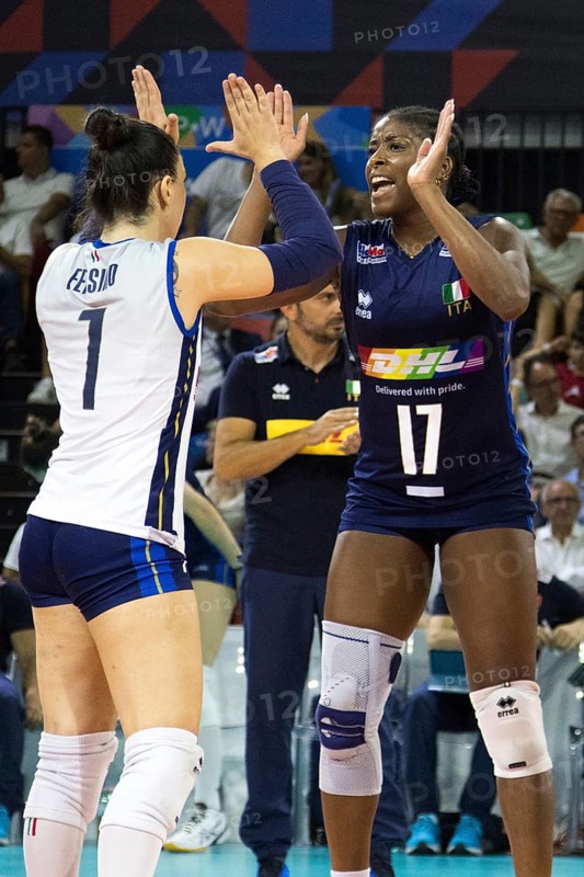 Eleonora FERSINO Italy left and Miriam SYLLA Italy high-fiveVolleyball