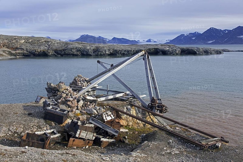 Old crane at abandoned marble quarry at Camp Mansfield