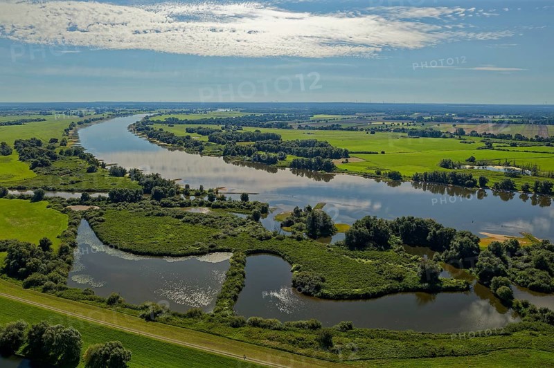 Aerial view of the Elbe floodplain near Boizenburg in the Elbe River Landscape UNESCO Biosphere Reserve. Boizenburg