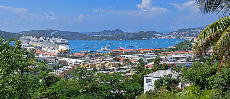 Cruise ships moored in the Charlotte Amalie harbour