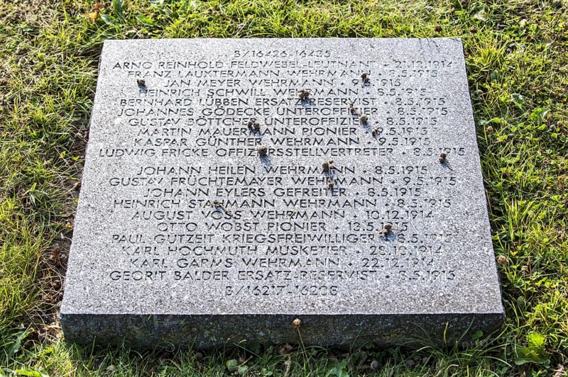 Gravestone of fallen German soldiers at the First World War One military cemetery Deutscher Soldatenfriedhof Langemark