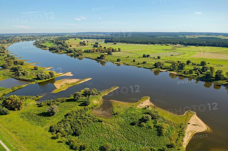 Aerial view of the Elbe floodplain near Neu-Bleckede in the Elbe River Landscape UNESCO Biosphere Reserve. Boizenburg