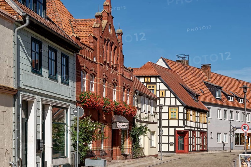 Buildings and shops in Breite Strasse in Osterburg
