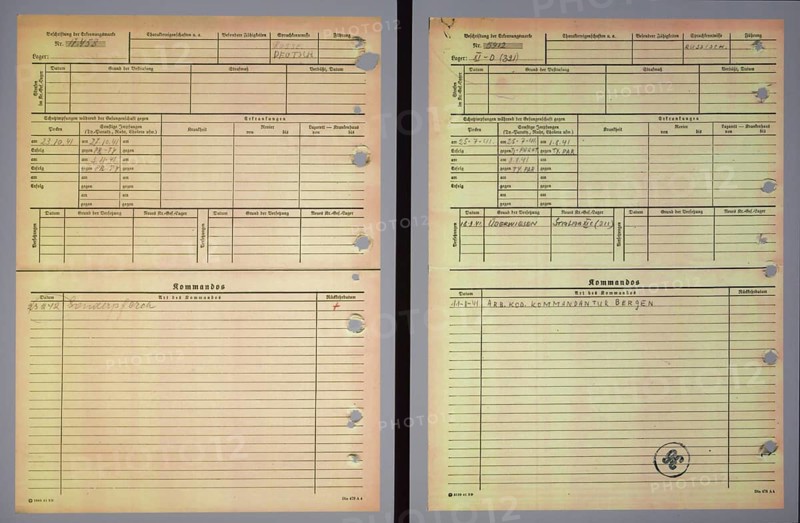 Identification sheet for concentration camp inmates