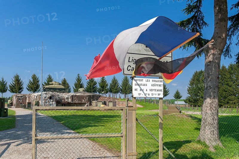 Esch casemate as part of the former Maginot Line. Here the entrance area with bunker and M4 Sherman tank