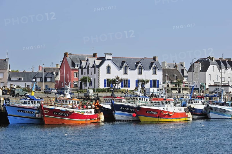 Colourful trawler fishing boats in the Guilvinec port