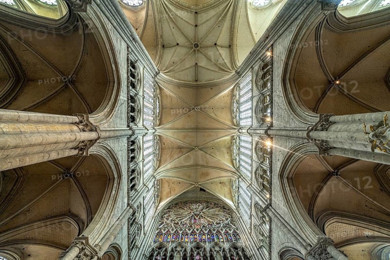 Church ceiling and columns of Notre Dame d'Amiens Cathedral