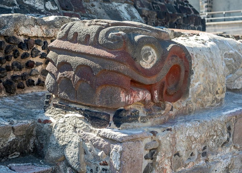 Stone serpent head at Great Temple