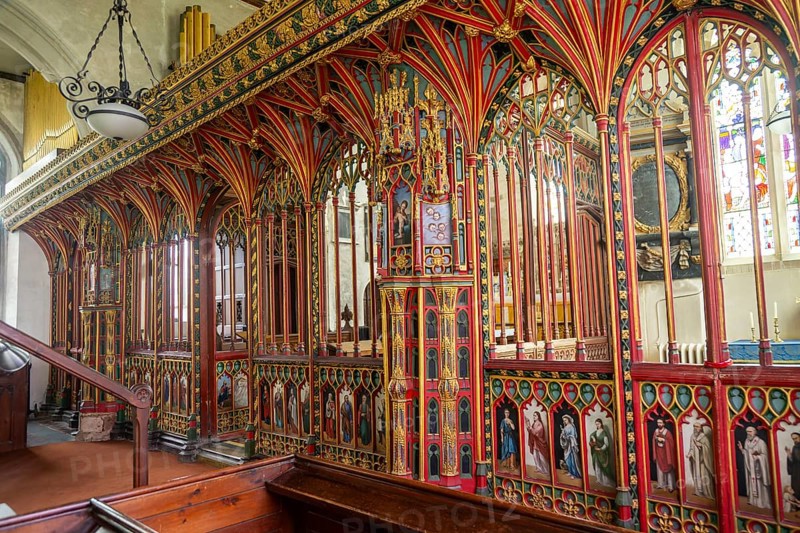 Rood screen inside village parish church of Saint Andrew