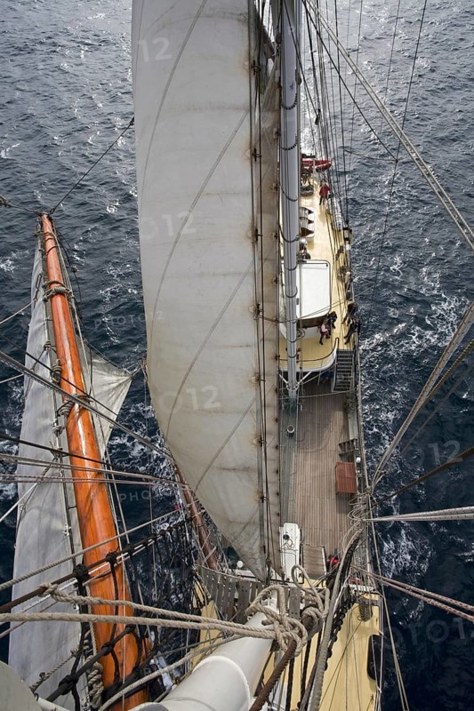 Sails and rigging on board of the tall ship