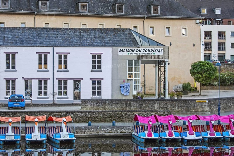 Pedal boats in front of Archeoscope and Maison du Tourisme