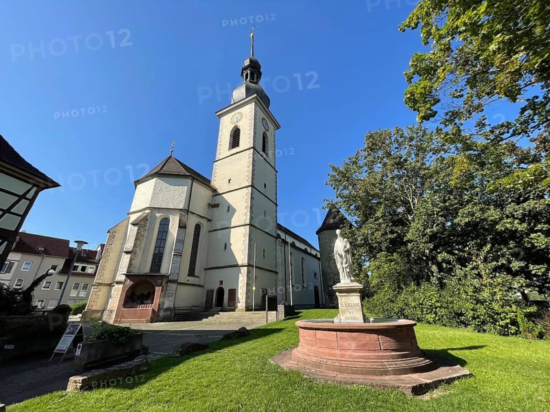 Catholic town church with S.Kilian fountain