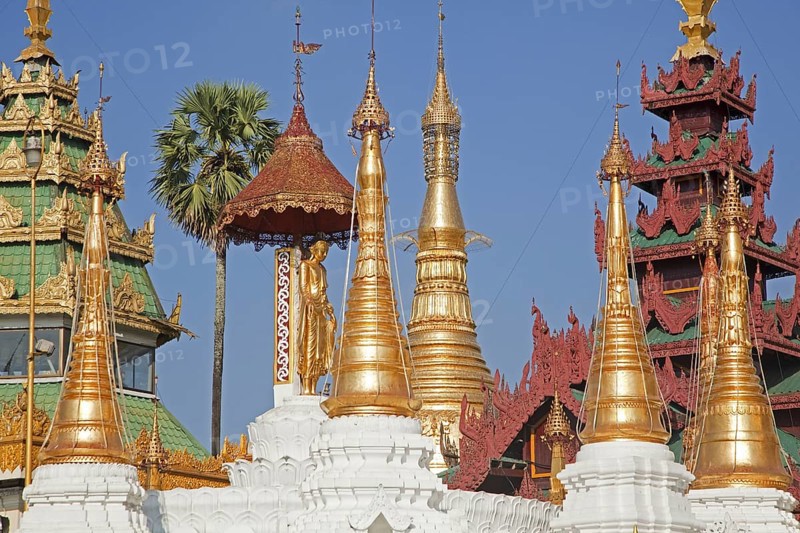 Golden stupas in the Shwedagon Zedi Daw Pagoda at Yangon