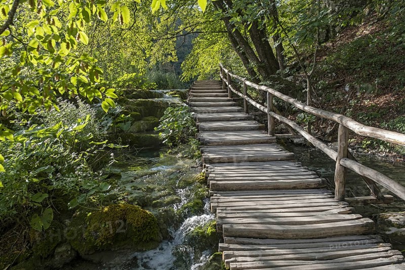 Wooden stairs in the Plitvice Lakes National Park in Lika-Senj County