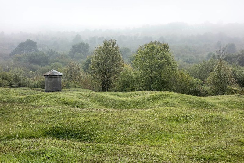Preserved First World War One battlefield showing bomb craters near Douaumont