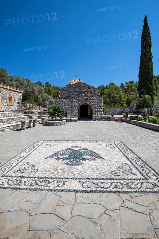 Pebble mosaic in front of Moni Thari Monastery near Laerma from the 12th century