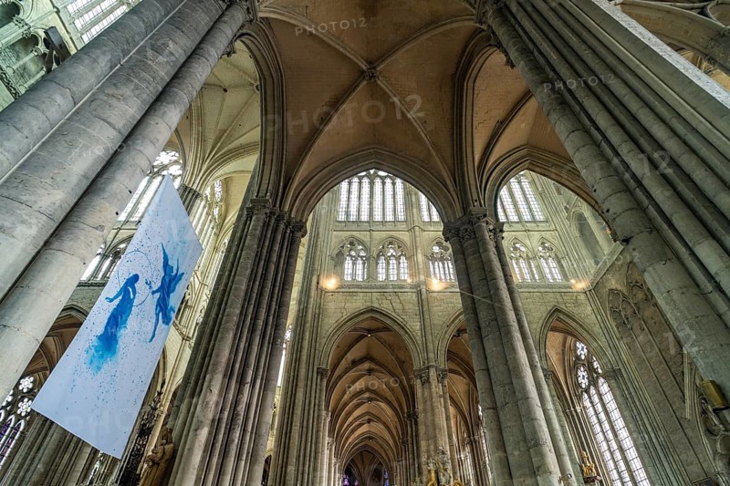 Church ceiling and columns of Notre Dame d'Amiens Cathedral