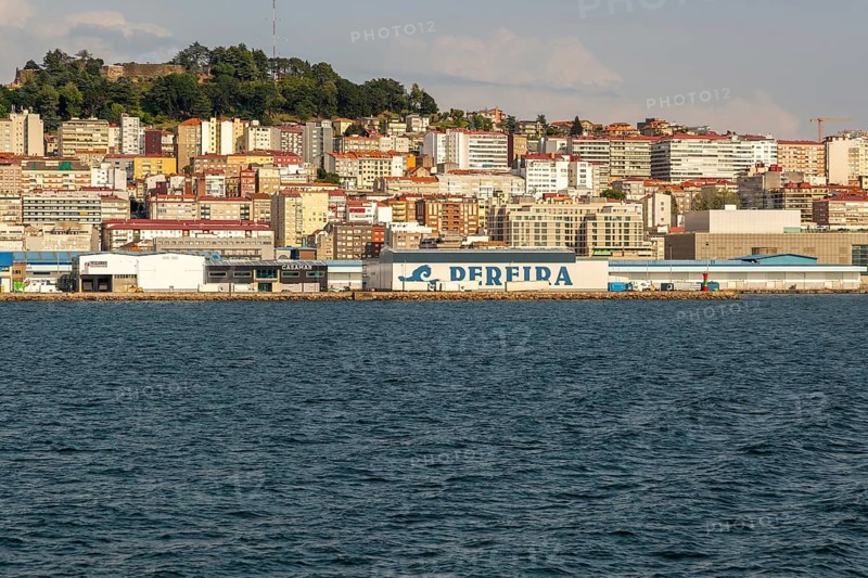 View of city and port from the sea Ria de Vigo estuary