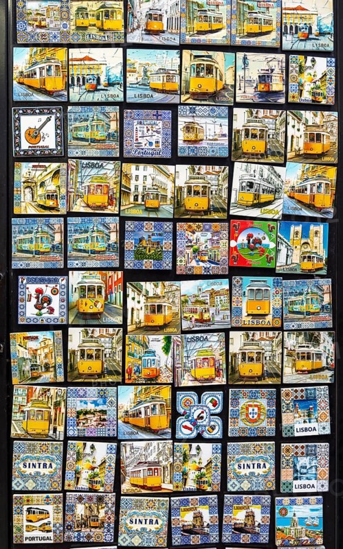 Ceramic fridge magnets of trams and azulejo tiles