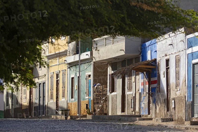 Empty street with colourful houses near the harbour