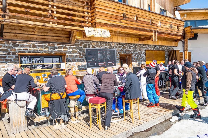 Open-air bar in front of the Vider Alp mountain restaurant