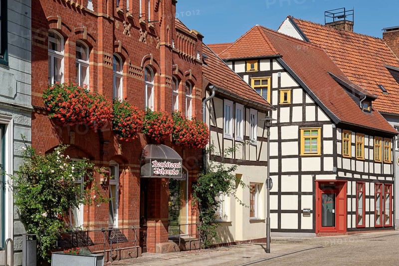 Buildings and shops in Breite Strasse in Osterburg